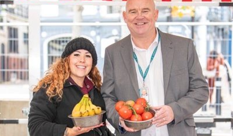 Odel Pittard from Pittard’s Fruit & Veg and markets operations manager Rob Manley